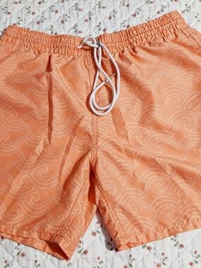 Indigenous Men's Coral-Orange Wave Swim Trunks